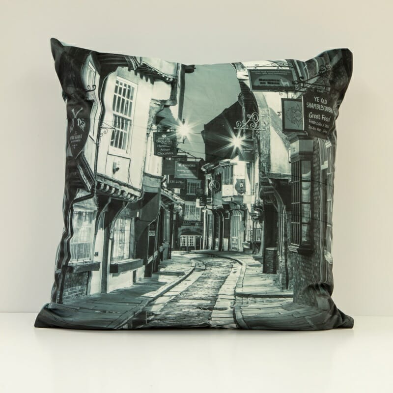 York Velvet Double Sided Cushion The Shambles Side
