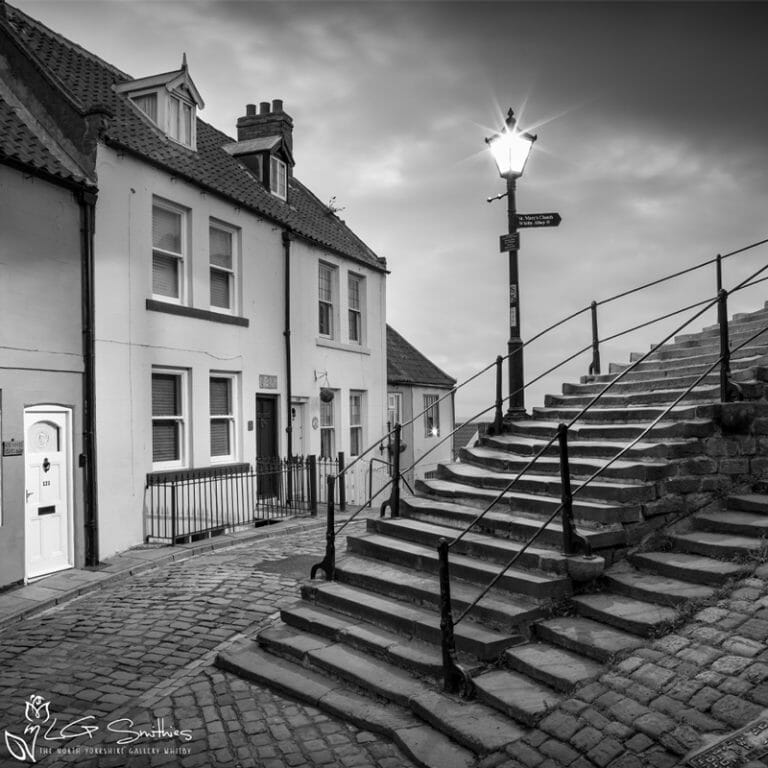 Church St and The 199 Steps Black and White Mini Foam Board Print