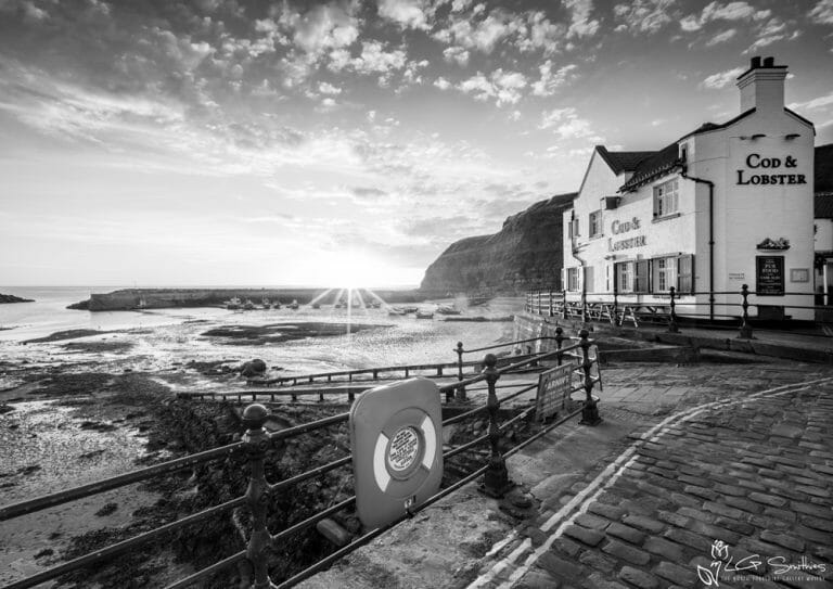 Cod and Lobster Sunrise Black and White