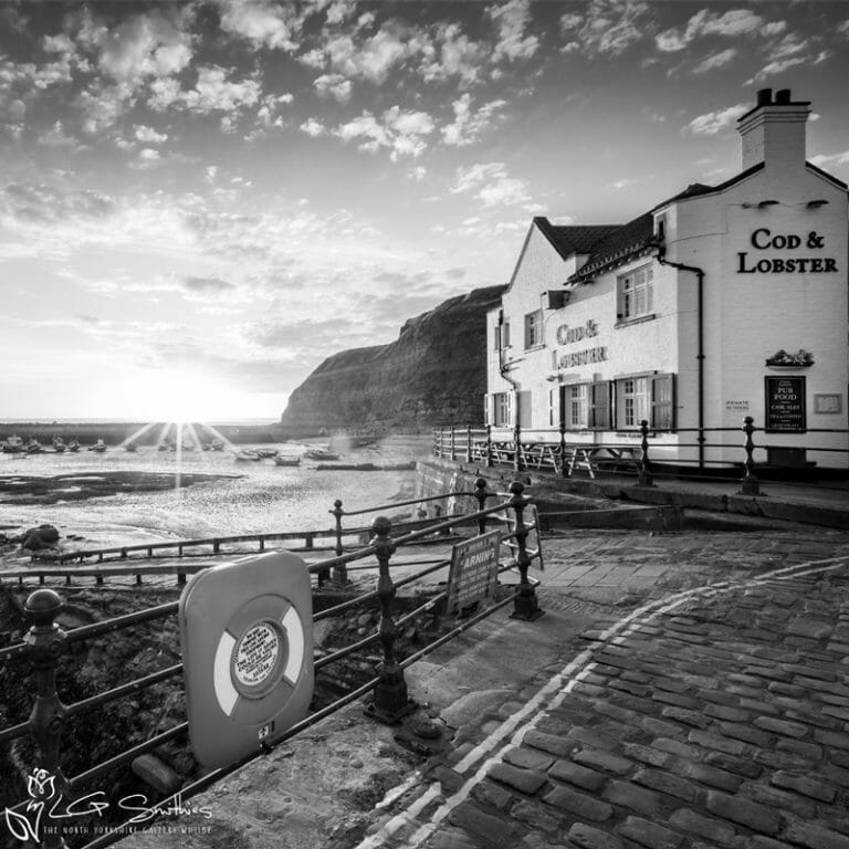 Cod and Lobster Sunrise Black and White Mini Foam Board Print