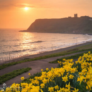 Daffodils And Scarborough Castle Mini Foam Board Print