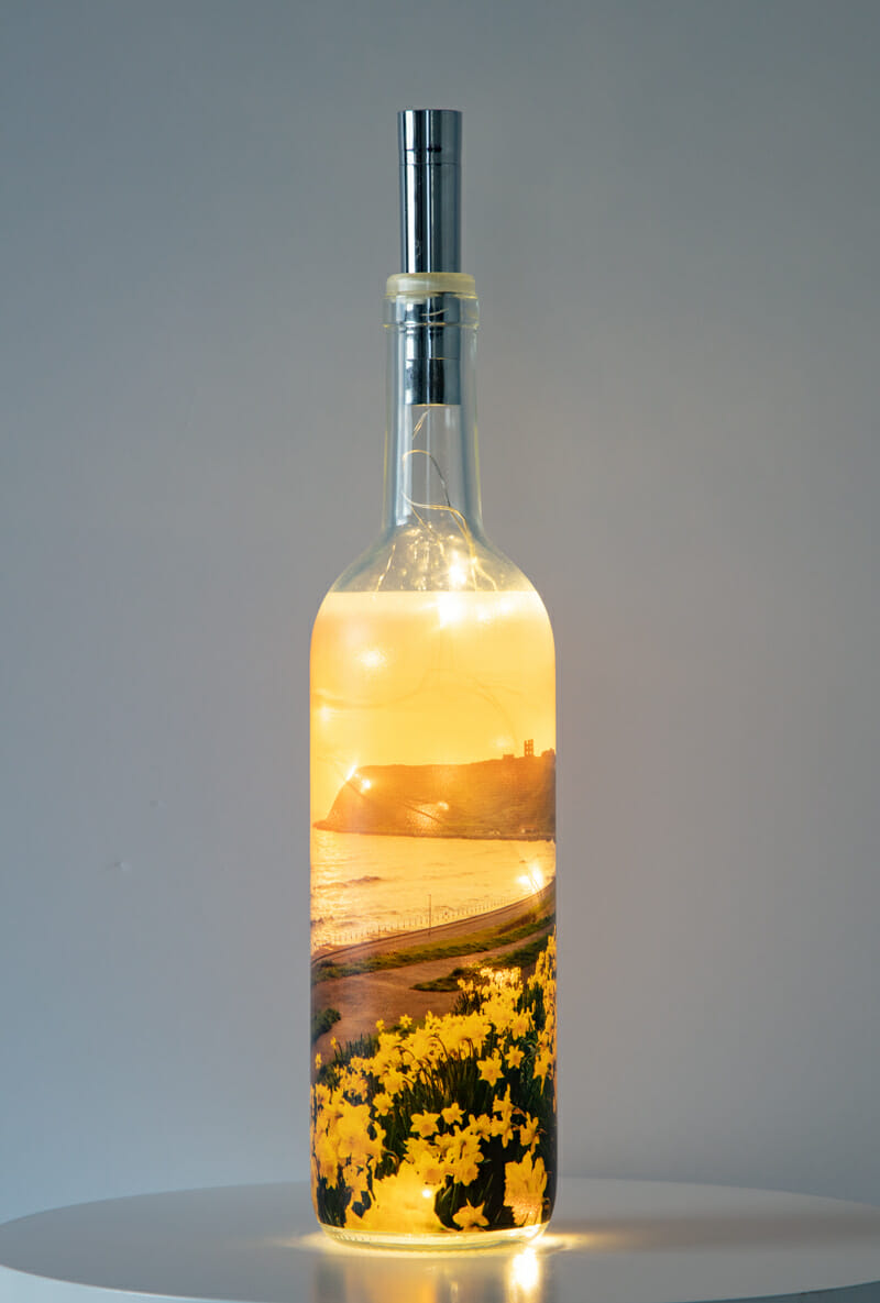 Daffodils And Scarborough Castle Light Up Bottle