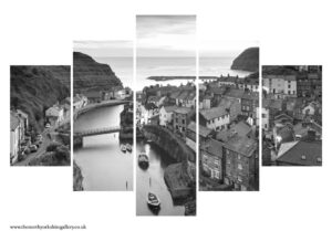 Dawn At Staithes Black And White 5PCS Wall Art