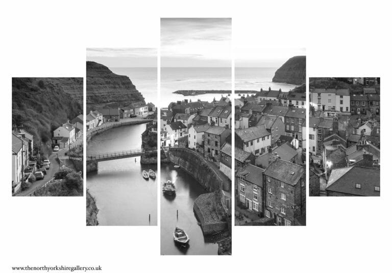 Dawn At Staithes Black And White 5PCS Wall Art