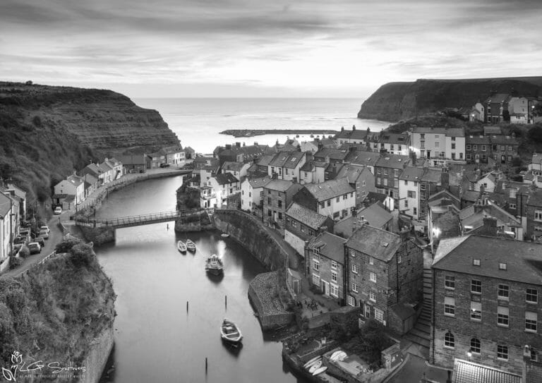 Dawn At Staithes Black And White