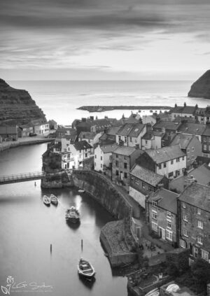 Dawn At Staithes Portrait Black And White