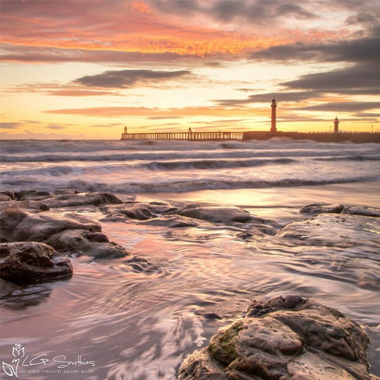 Dawn On Whitby Beach Photo Slate