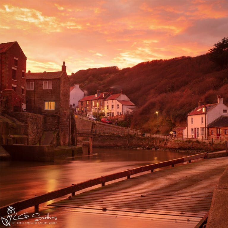 Fire In The Sky Over Staithes Mini Foam Board Print