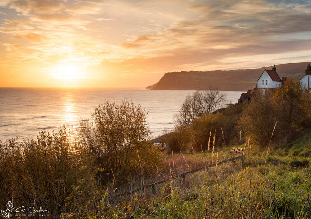 October's photo for the Robin Hood's Bay 2027 Calendar is a golden sunrise over the bay