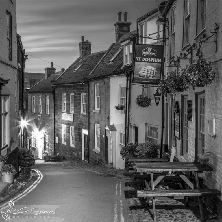 King St Robin Hood's Bay Black and White Mini Foam Board Print