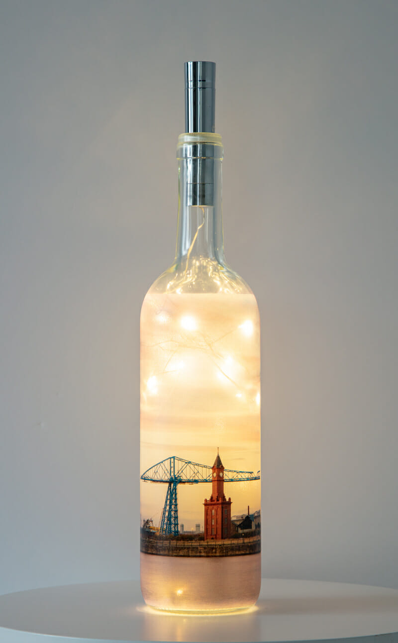 Middlesbrough Dock Clock Tower And Transporter Bridge Light Up Bottle