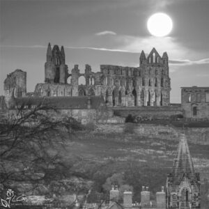 Moonrise Over Whitby Black and White Mini Foam Board Print