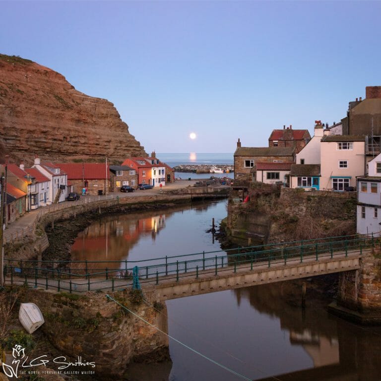 Moonrise Over Staithes Harbour Mini Foam Board Print