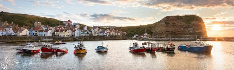 Moored For The Night In Staithes Harbour Slim Panoramic