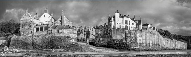 Morning At Robin Hoods Bay Black And White Slim Panoramic