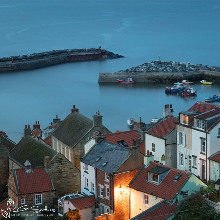 Night At Staithes Harbour Mini Foam Board Print