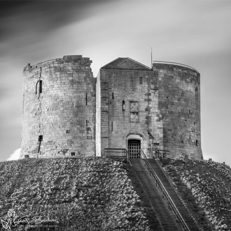 Passing Time Clifford's Tower York Black and White Photo Slate