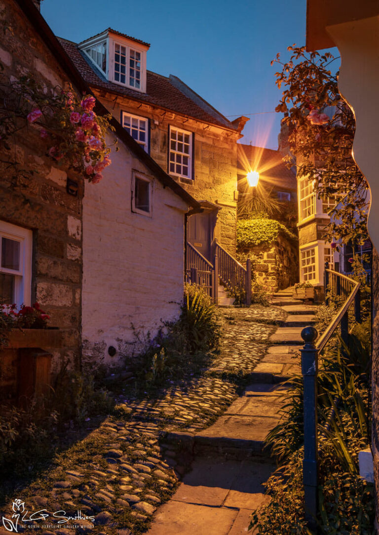 Robin Hood's Bay Cottages At Nighttime