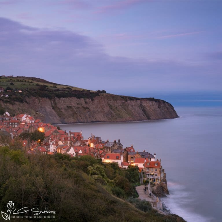Robin Hood's Bay Cottages at Night Mini Foam Board Print