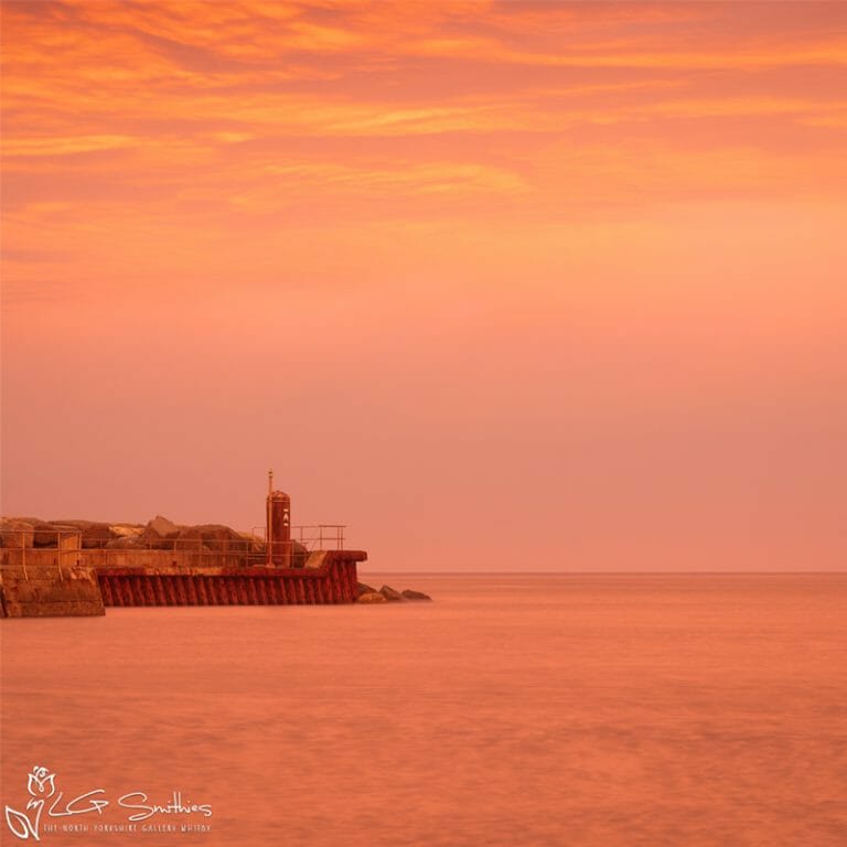 Red Sky Over Staithes Harbour Mini Foam Board Print