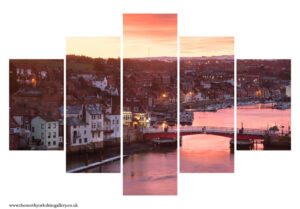 Red Sky Over Whitby Harbour 5PCS Wall Art