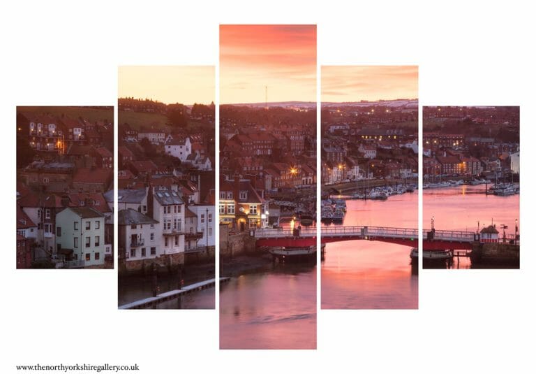Red Sky Over Whitby Harbour 5PCS Wall Art