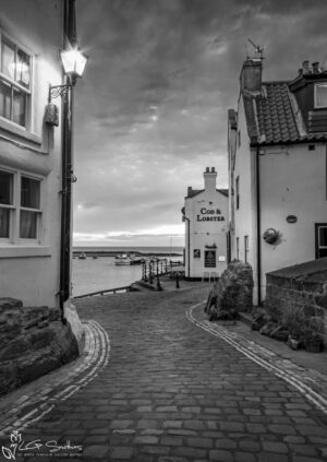 Road To Staithes Famous Cod And Lobster Black and White