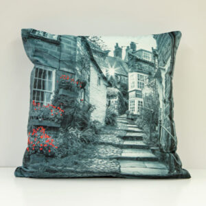 Robin Hoods Bay Black And White Double Sided Velvet Cushion