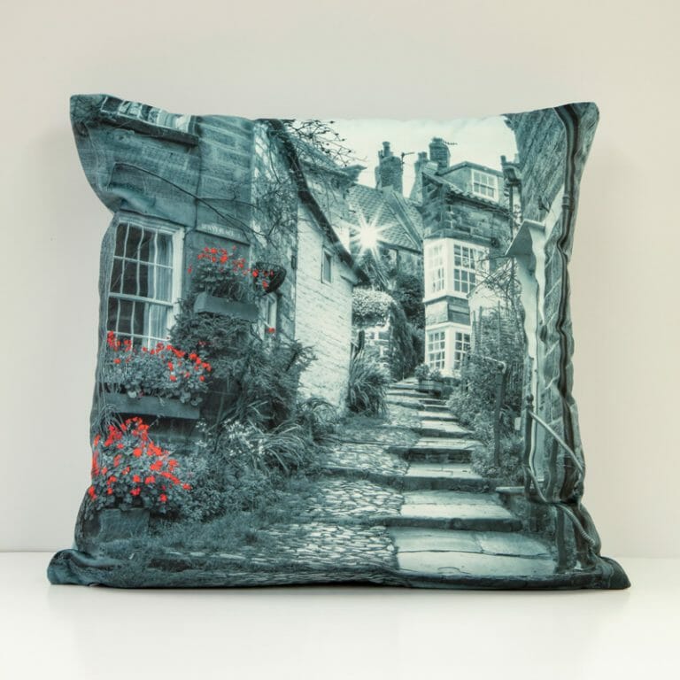 Robin Hoods Bay Black And White Double Sided Velvet Cushion