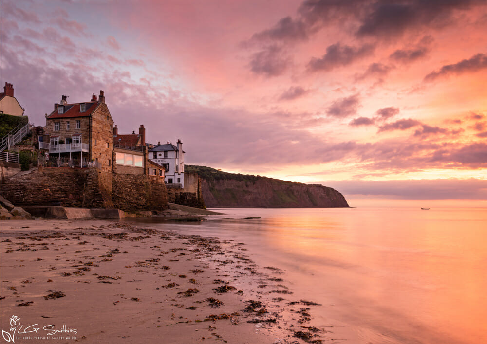 July's photograph for the Robin Hood's Bay 2027 Calendar a red dawn