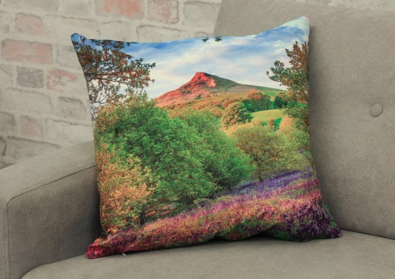 Roseberry Topping Bluebells Double Sided Velvet Cushion