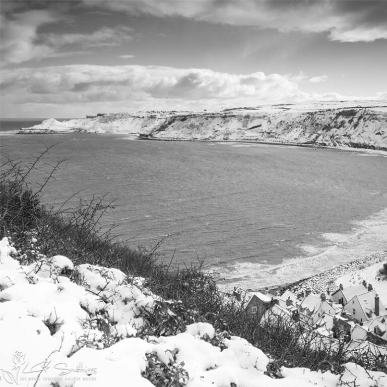 Runswick Bay In The Snow Photo Slate