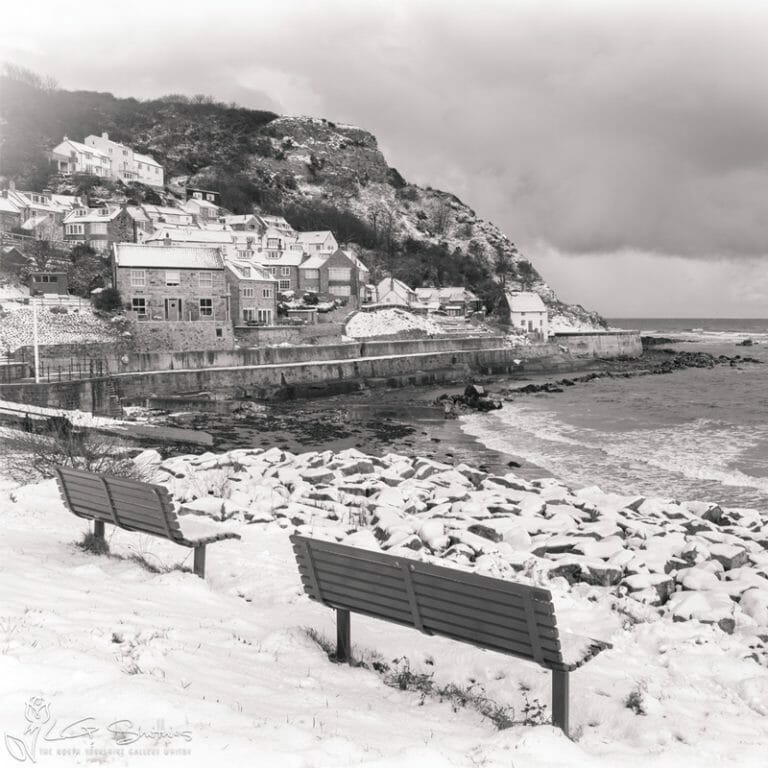 Runswick Snow Black and White Photo Slate