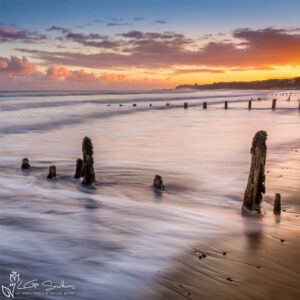 Sandsend Groynes Sunrise Photo Slate