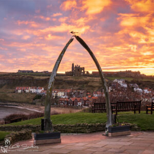 Sky On Fire At Whitby Whalebones Photo Slate