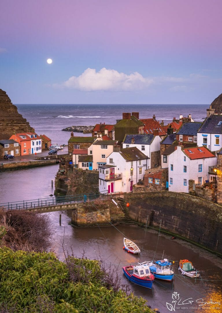 Snow Moon Over Staithes