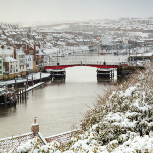 Snow Covered Whitby Harbour Photo Slate