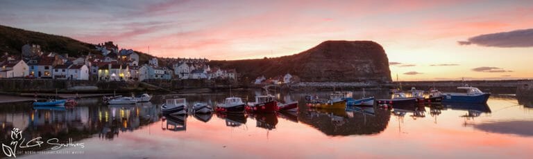 Staithes Harbour Fishing Boats Slim Panoramic