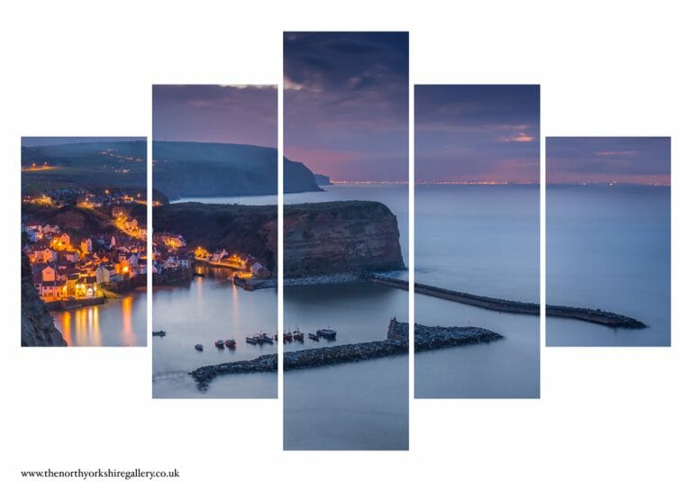 Staithes Harbour At Night 5PCS Wall Art