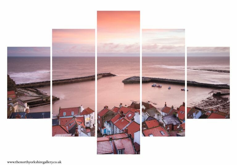 Staithes Harbour Escapes The January Snow 5PCS Wall Art