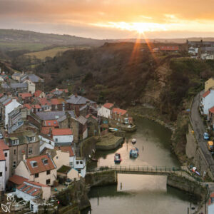 Staithes Village Winter Sunset Photo Slate