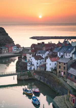 Sunrise Over Staithes Harbour Cottages