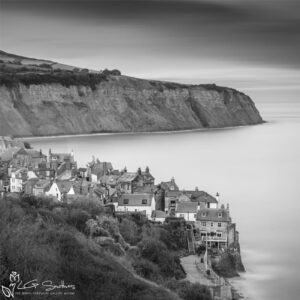 Tranquil Robin Hood's Bay Black And White Photo Slate