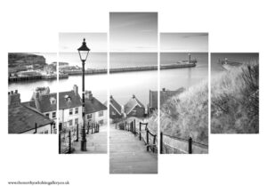 Whitby 199 Steps To The Abbey Black And White 5PCS Wall Art
