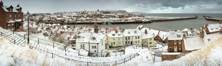 Whitby And The 199 Steps Snow Slim Panoramic