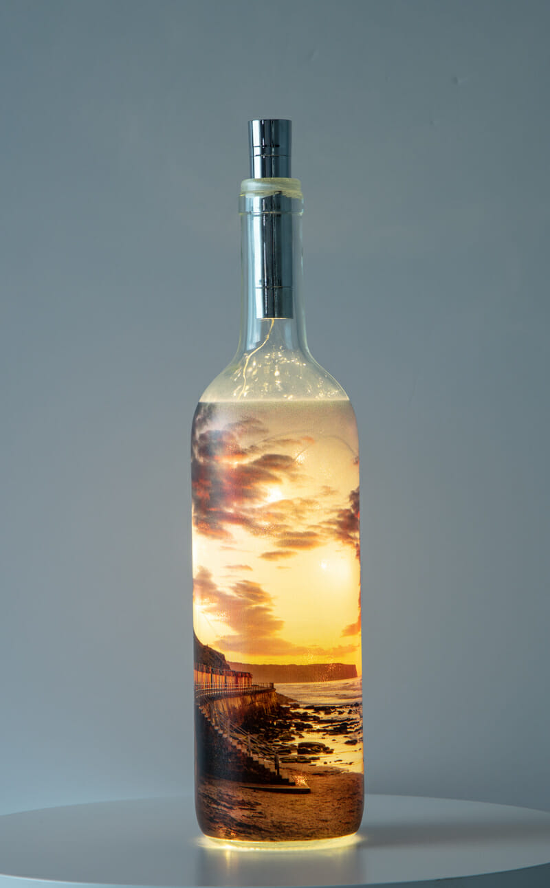 Whitby Beach Huts Summer Night Light Up Bottle Whitby Beach Huts Summer Night Light Up Bottle