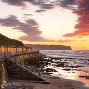 Whitby Beach Huts Summer Night Photo Slate