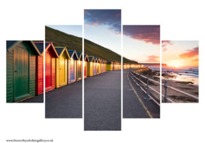 Whitby Beach Huts Summer Sunset 5PCS Wall Art