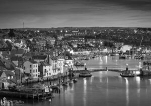 Whitby Harbour At Night Black And White