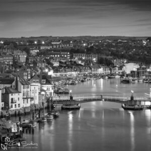 Whitby Harbour At Night Black And White Photo Slate